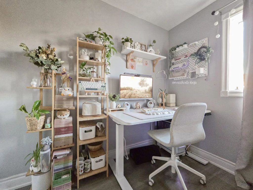 Bright modern desk with a simple and clean design.