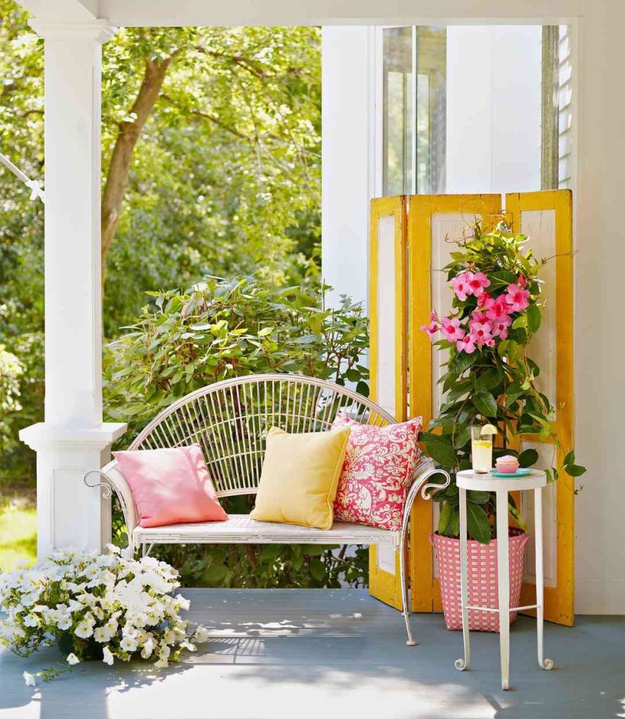 Colorful Porch with Yellow Bench